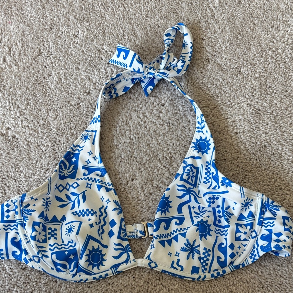 Blue and White Halter Bikini Top